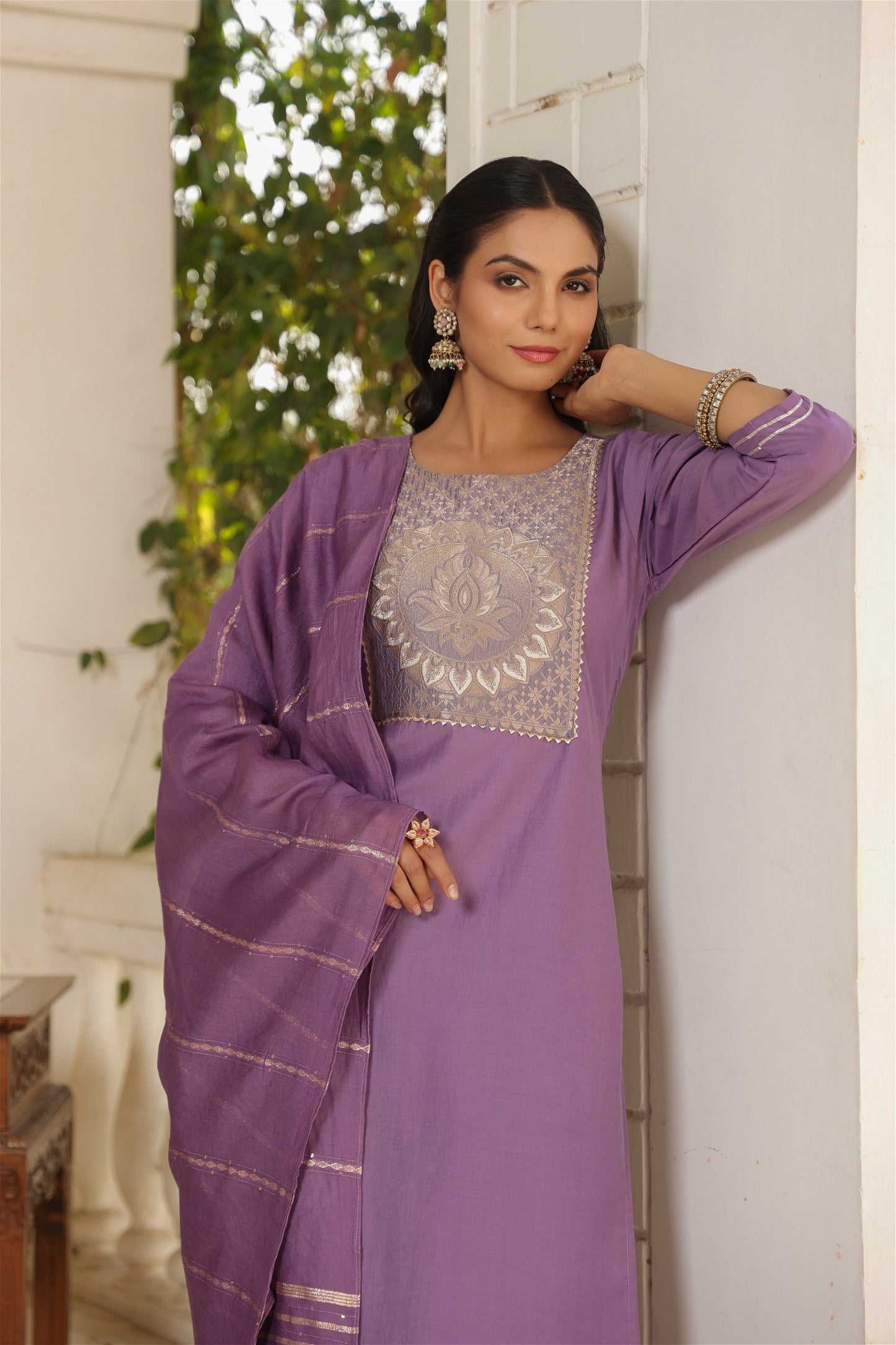 Beautiful and Simple Embroidered Kurta set With Bottom and Dupatta